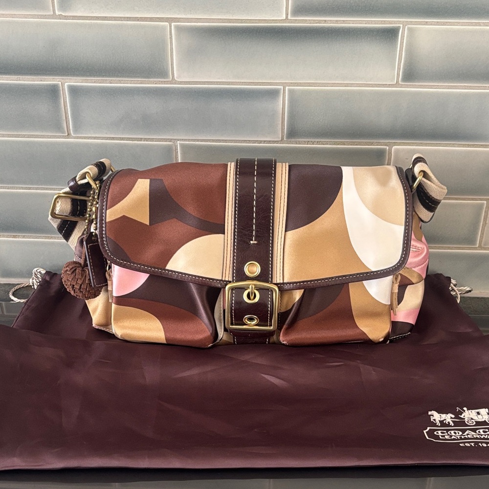Coach Multicolor Satin and Leather SoHo Flap Shoulder Bag EUC